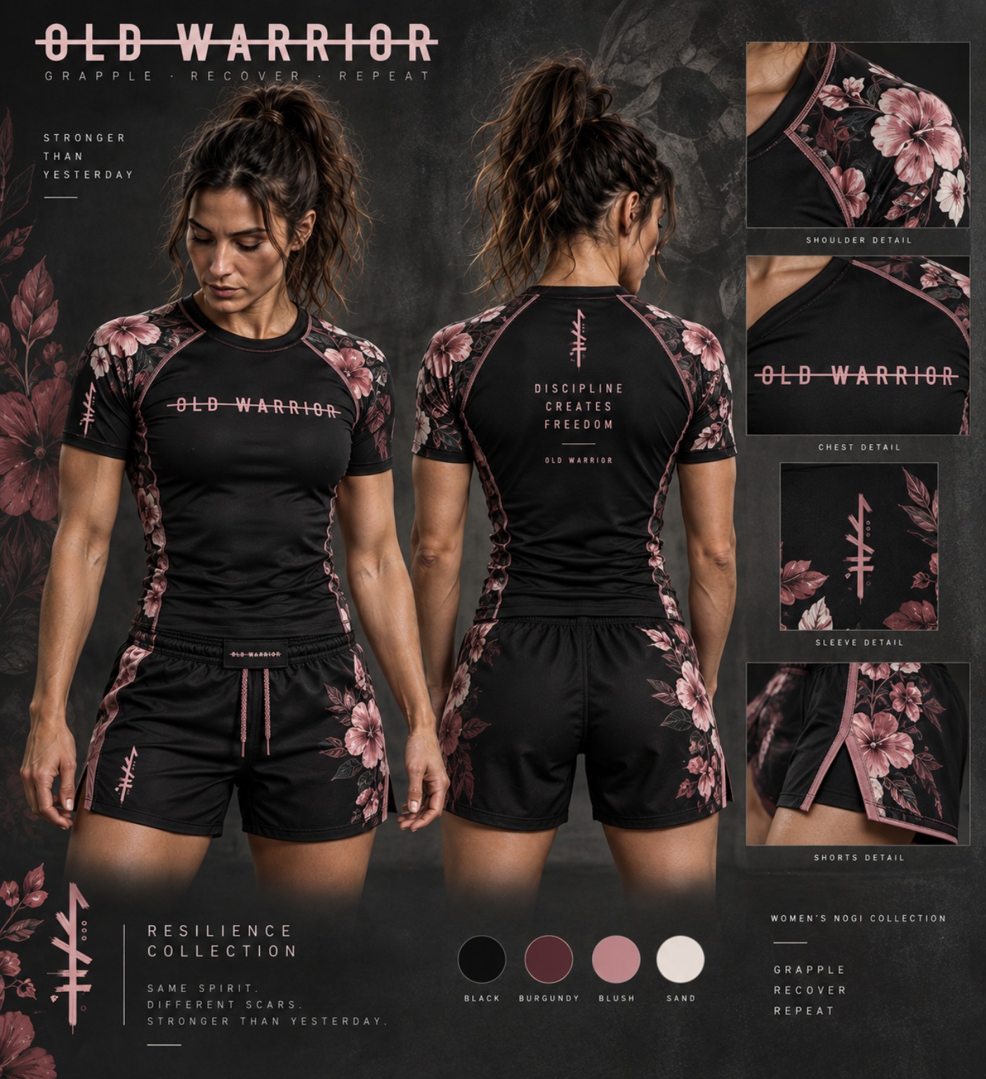 Women's black floral NoGi set