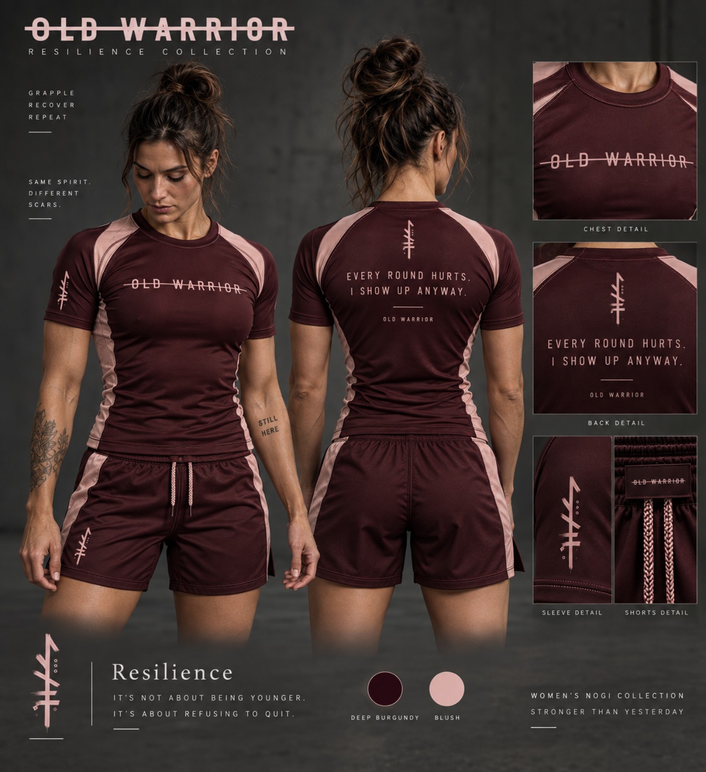 Women's burgundy and blush NoGi set